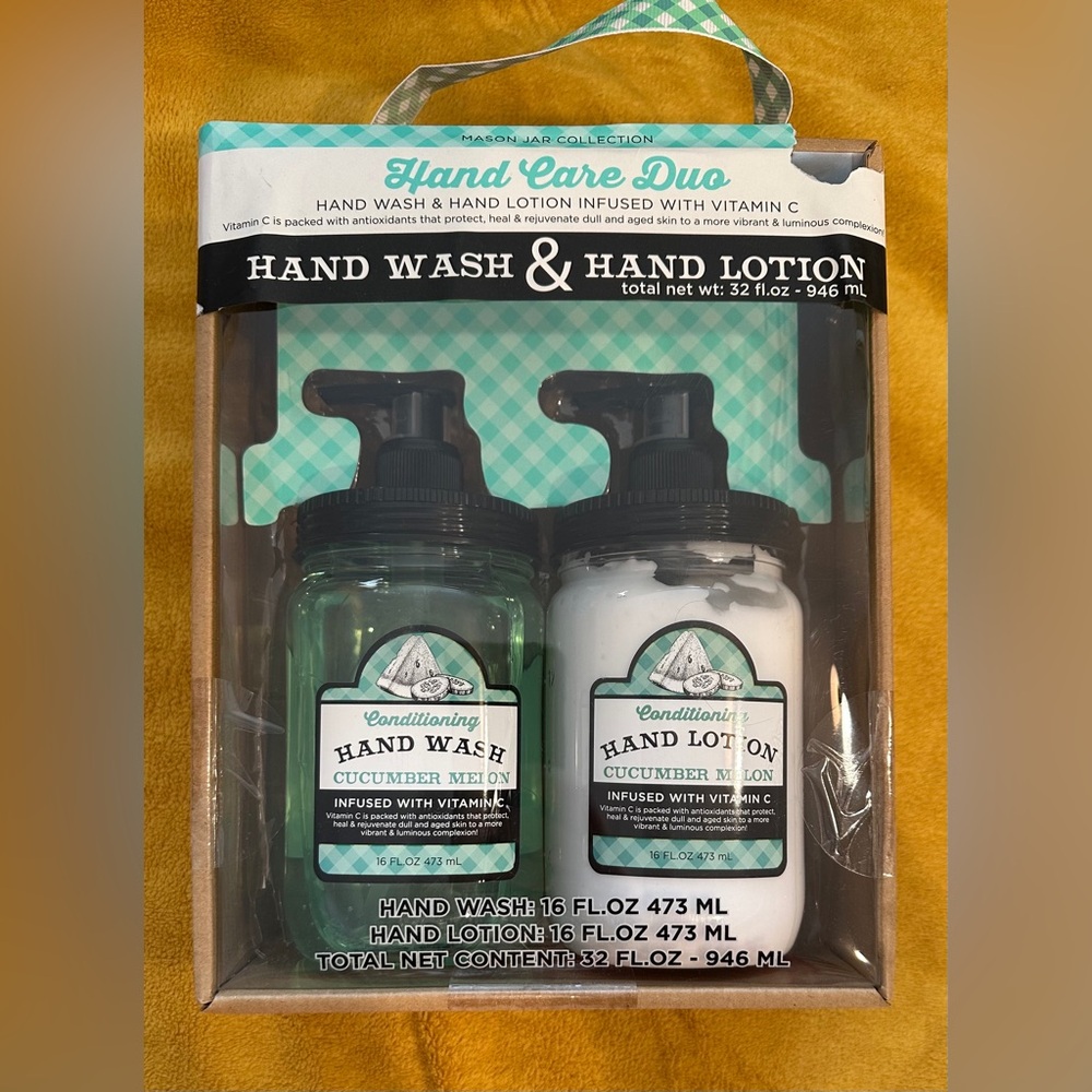 Cucumber Melon Hand Wash & Hand Lotion Set. Mason Jar Collection Hand Care Duo